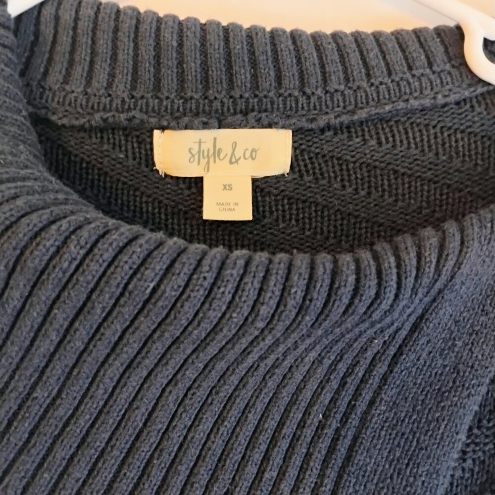 Style & Co Navy Button Shoulder Sweater XS Ribbed Knit - Picture 3 of 4